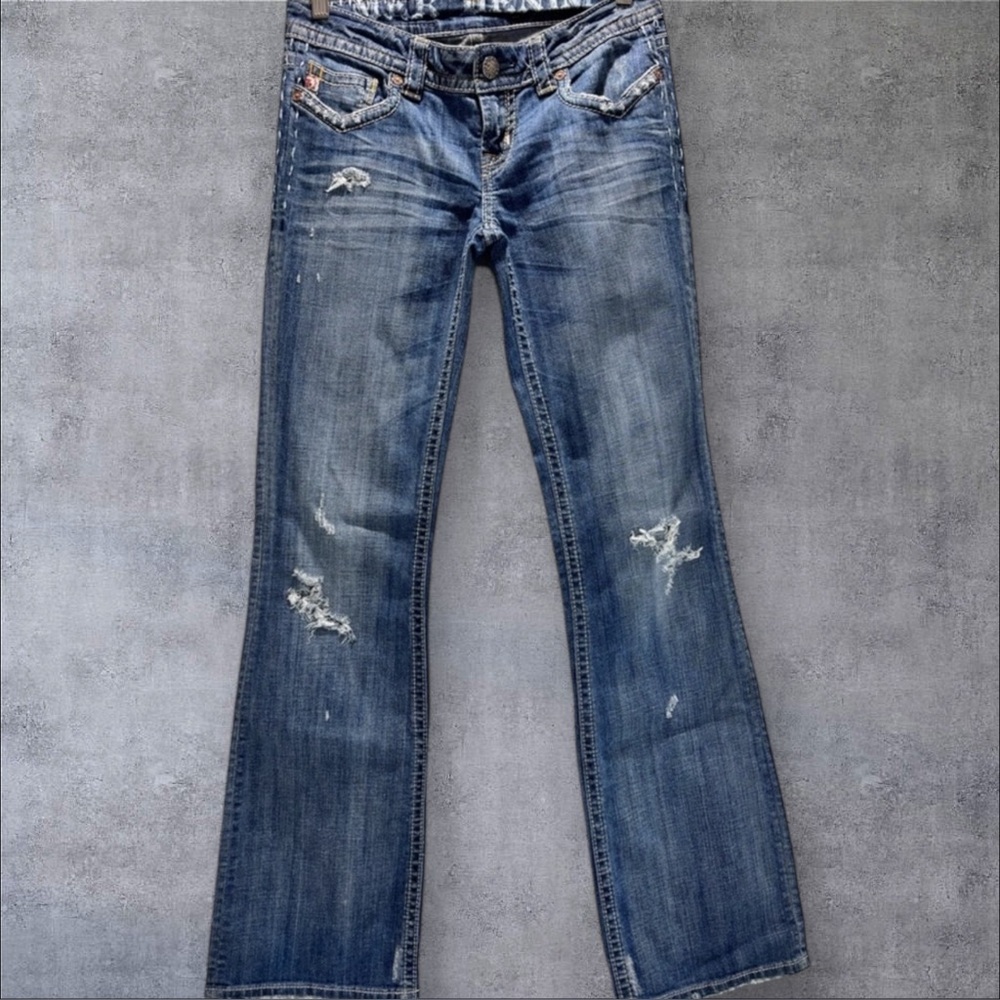 MEK Classic Blue Distressed Boot Cut Women's Jeans size 27/34